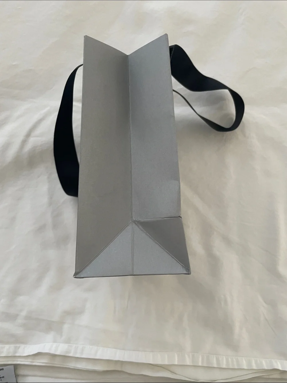 Neiman Marcus Gray Shopping Bag with Black Ribbon Handles